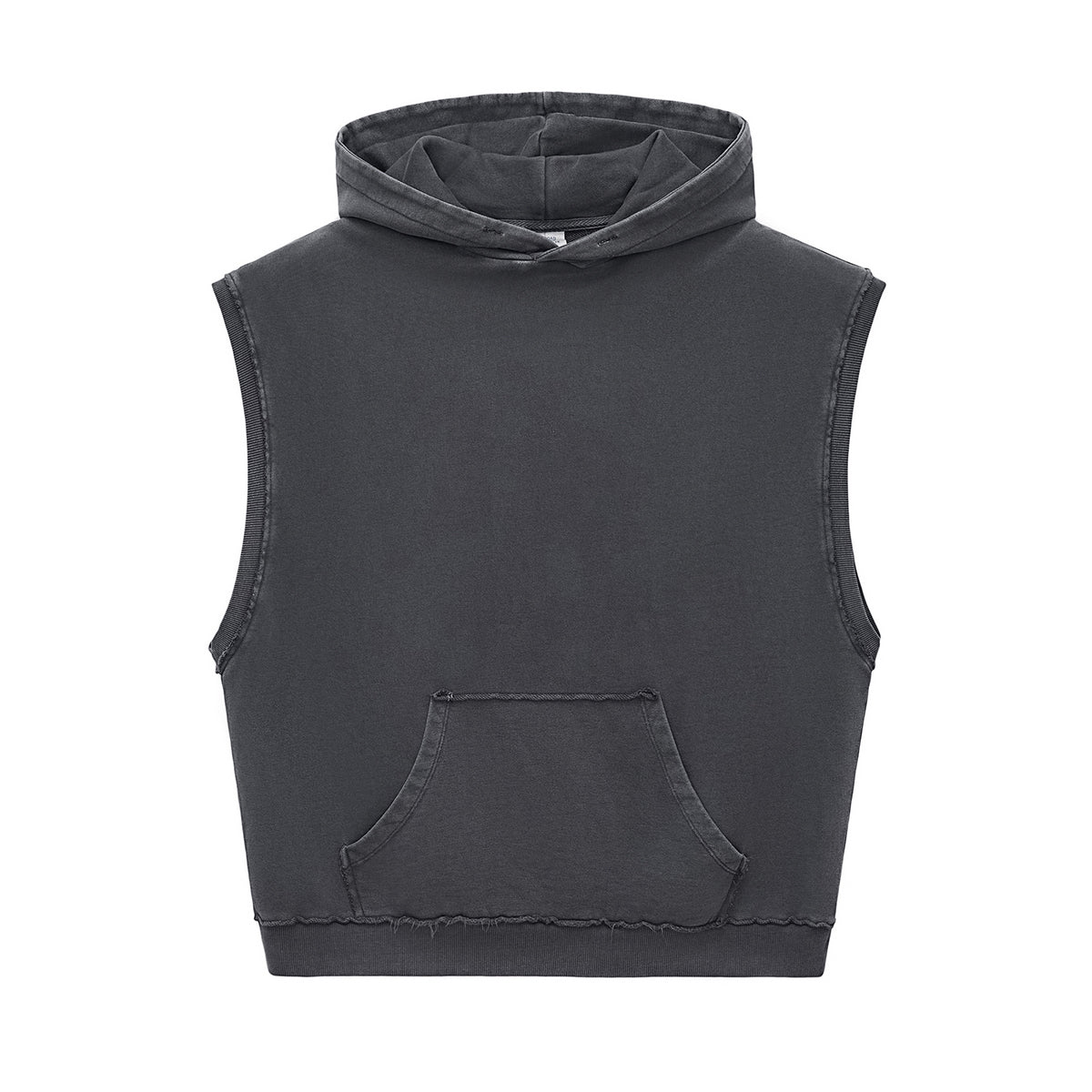 Raw Edge Sleeveless Boxy Hoodie