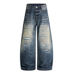Ripped Wide Leg Vintage Fade Distressed Denim Jeans