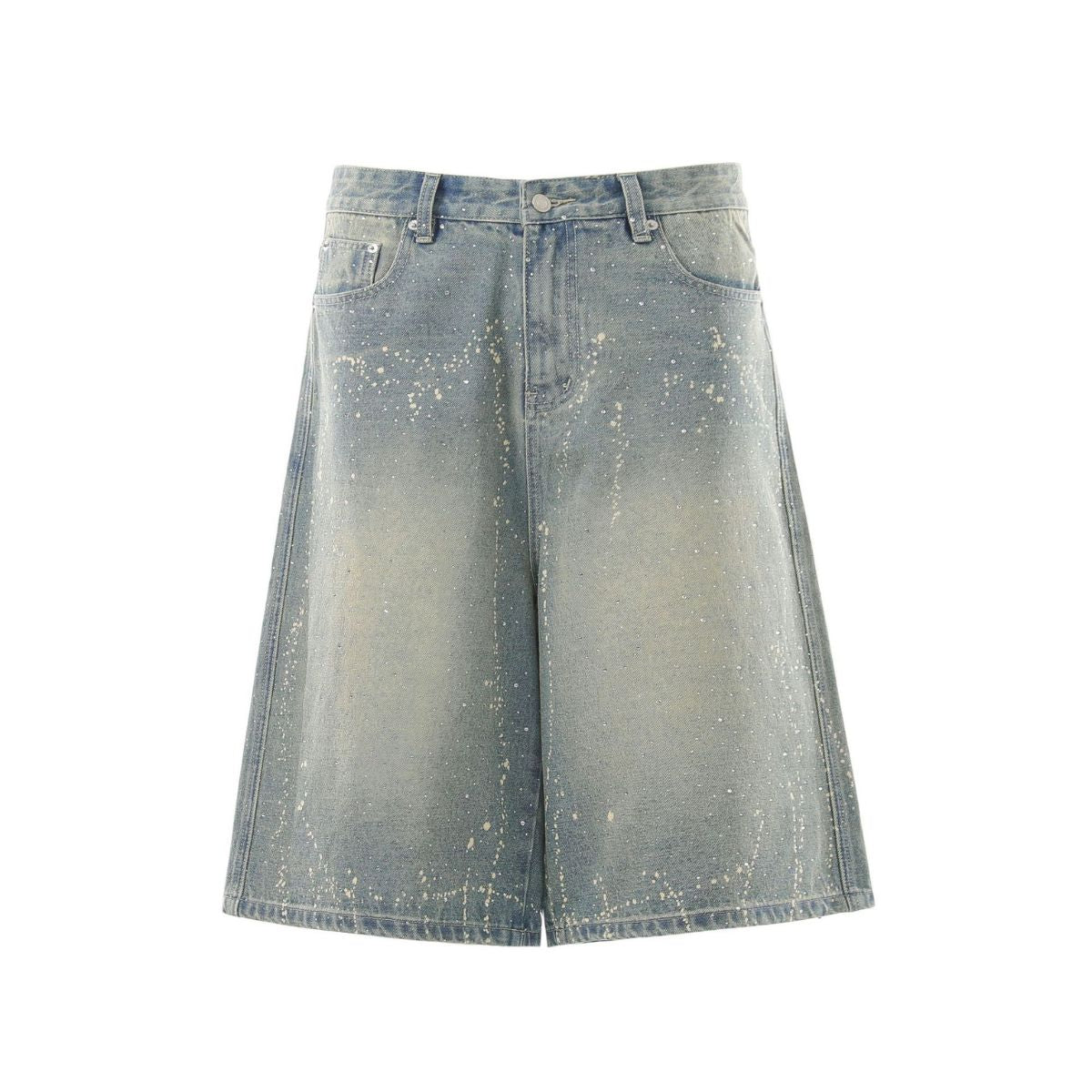 Paint Splatter Rhinestone Denim Bermuda Shorts