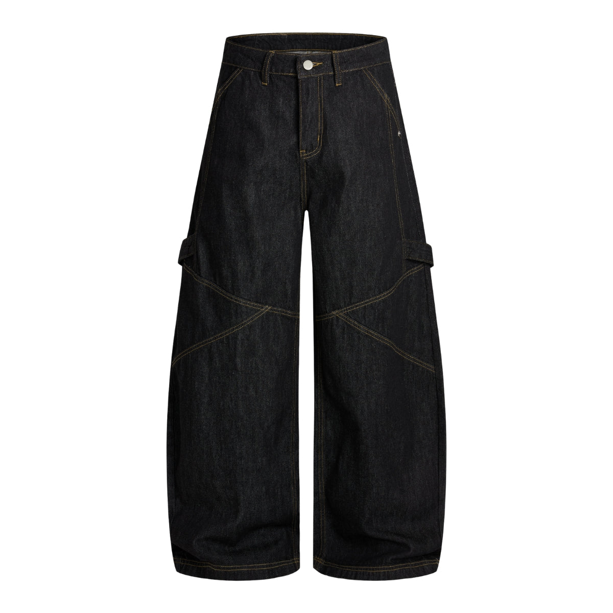Washed Contrast-Stitch Baggy Relaxed Carpenter Denim Pants