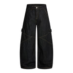 Washed Contrast-Stitch Baggy Relaxed Carpenter Denim Pants