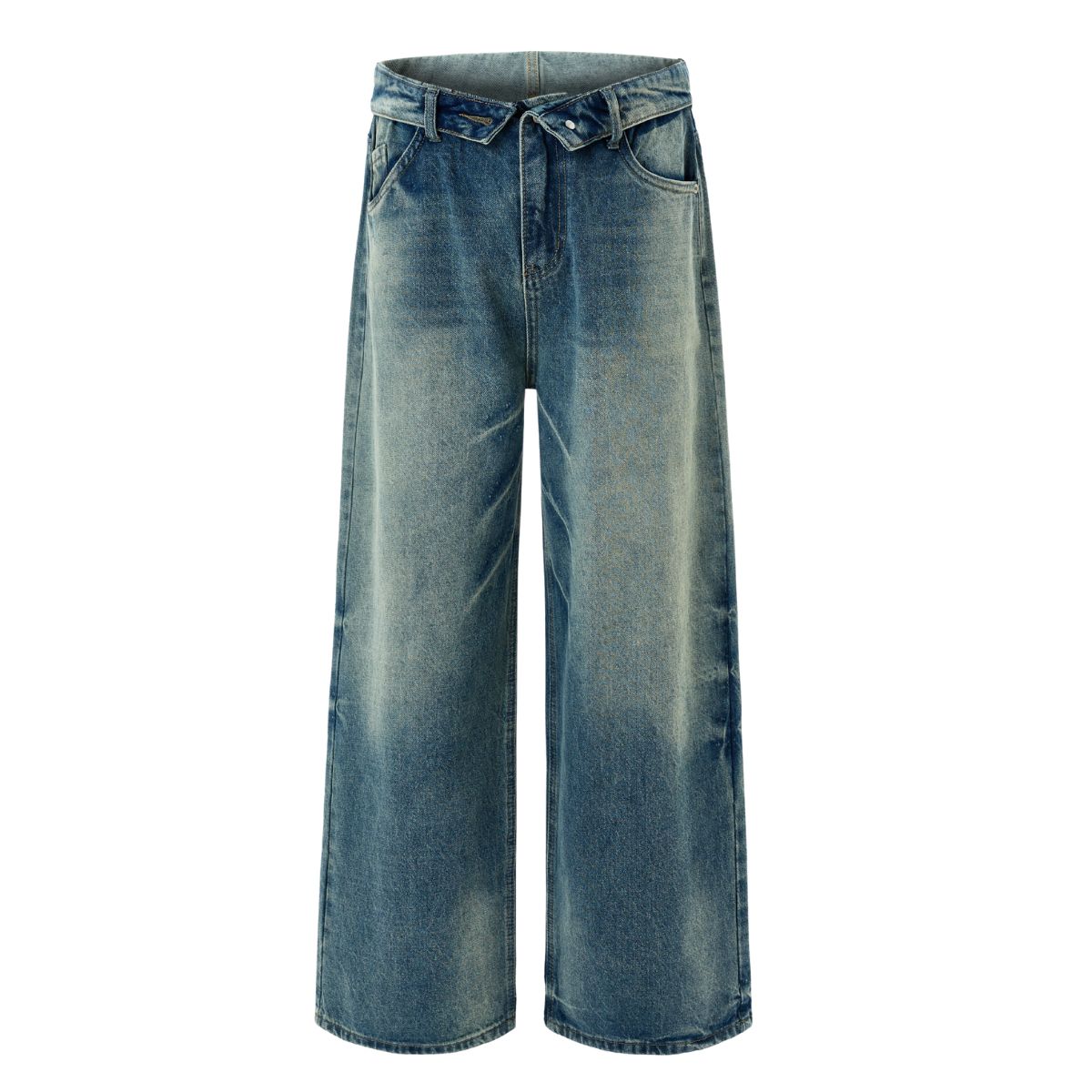 Fold Waist Wide Leg Jeans
