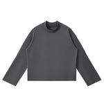 Short‑Wide Mock Neck Sweatshirt With Raw Frayed Loop Hem