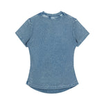 Camiseta de algodón lavado, corte entallado y cintura plisada, 8.4 oz