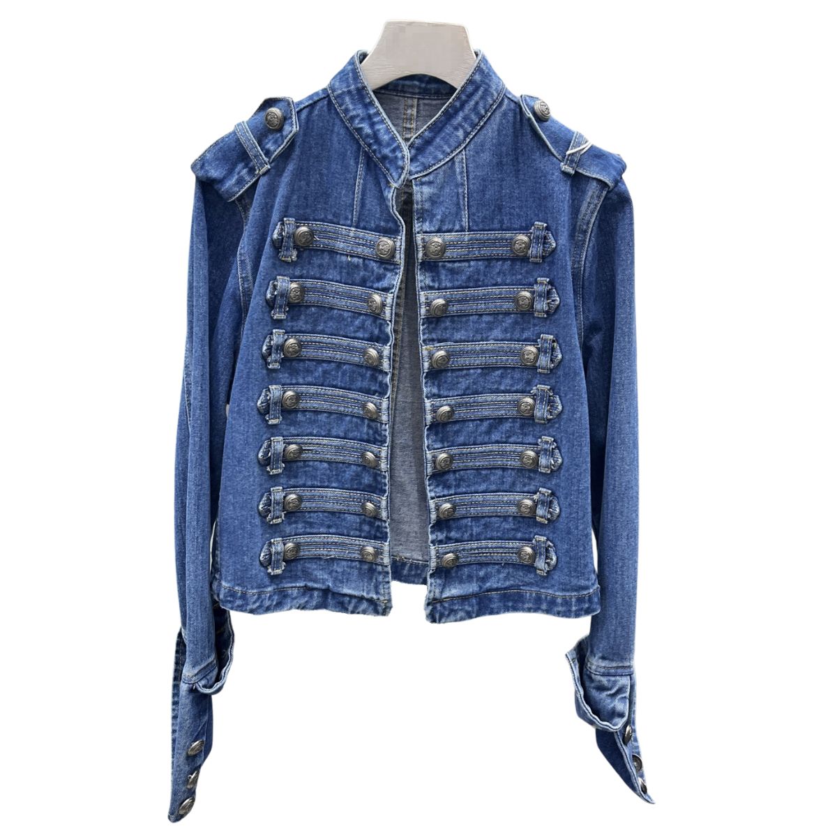 Women's Vintage Stand Collar Double Breasted Denim Jacket