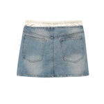 Double Waistband Washed Denim Mini Skirt