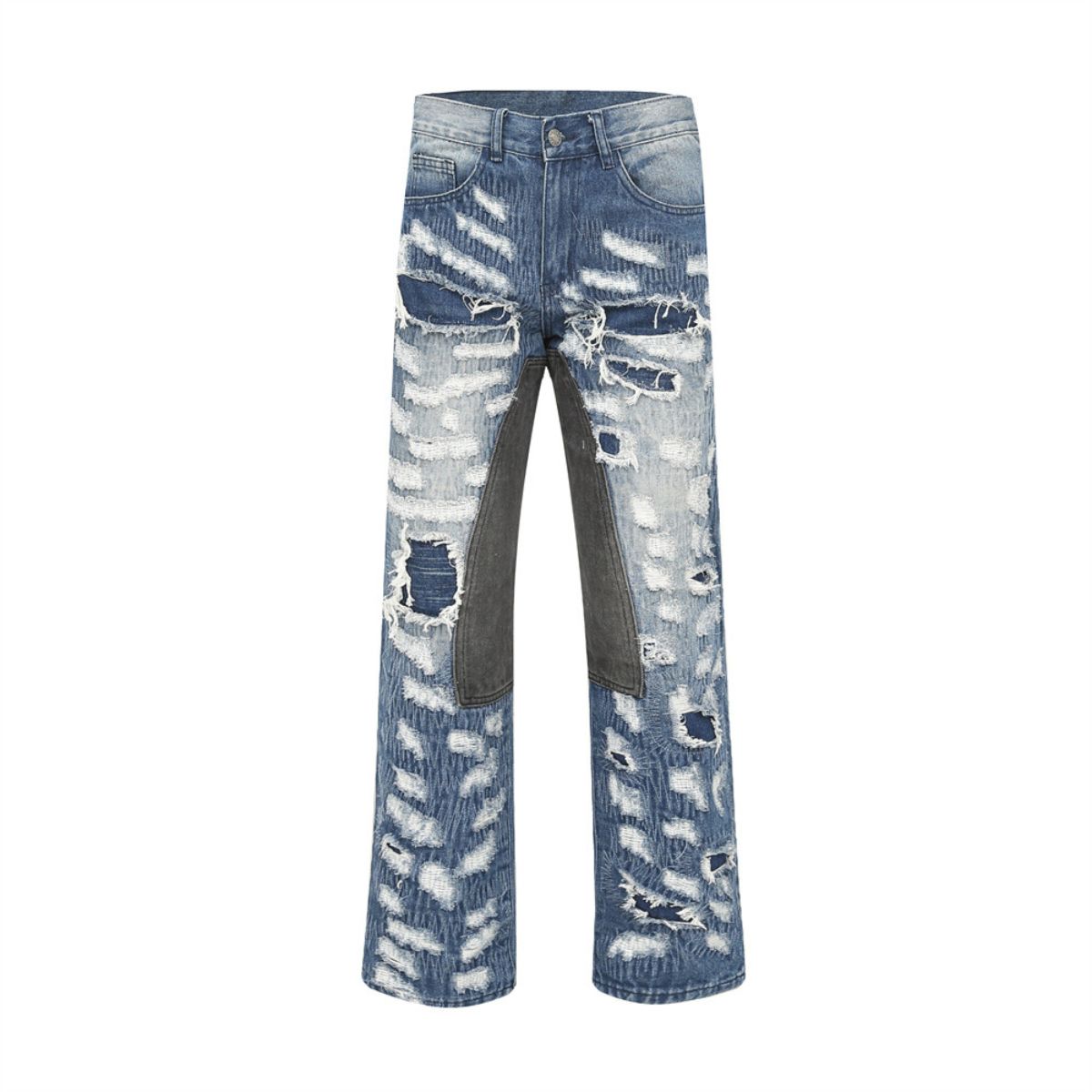 Smoke Rise Straight Leg Repaired & Distressed Patchwork Jeans