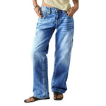 Women's Multi-Pocket Washed Mid Rise Straight Leg Jeans