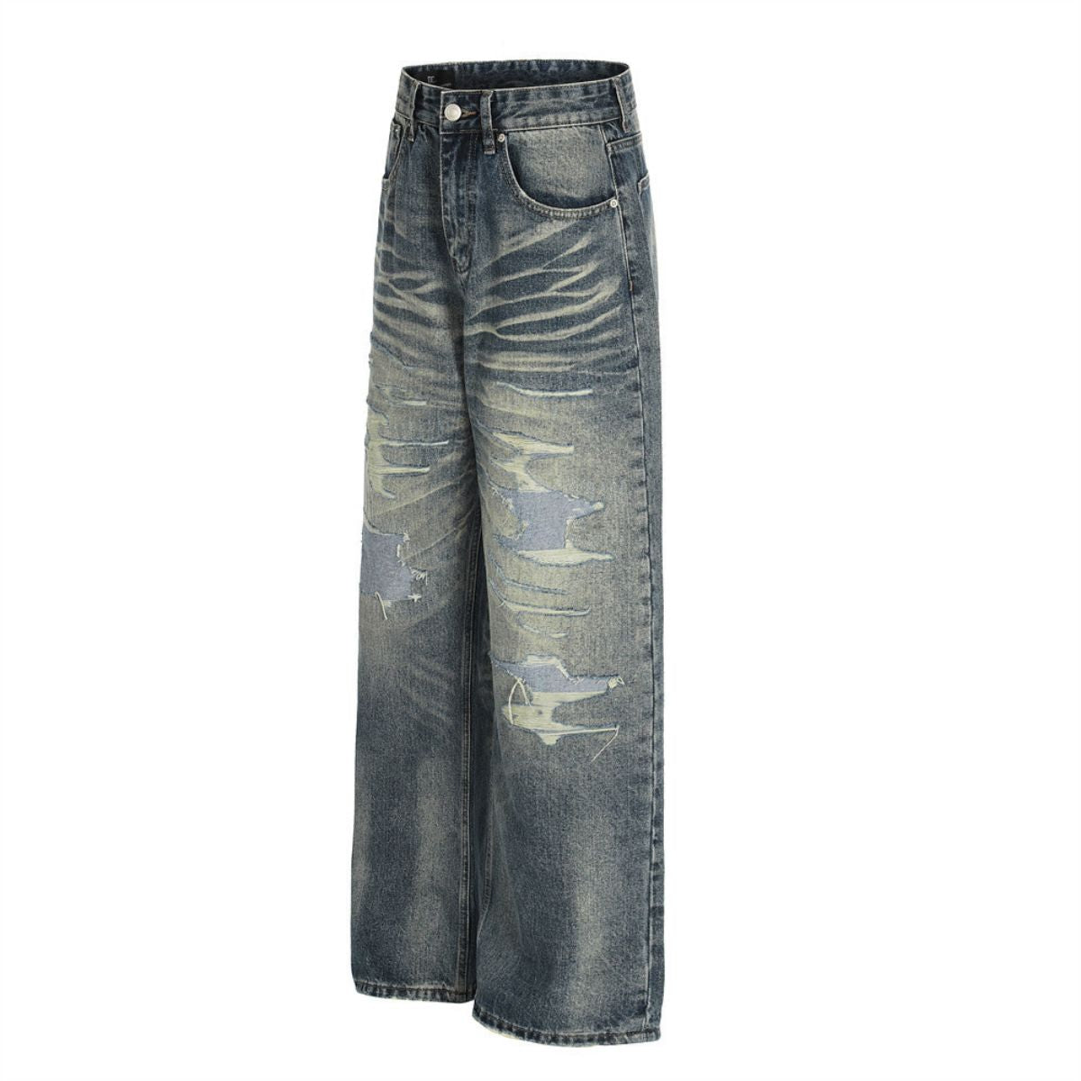 Men's Distressed Gradient Washed Denim Pants Loose Punk Street