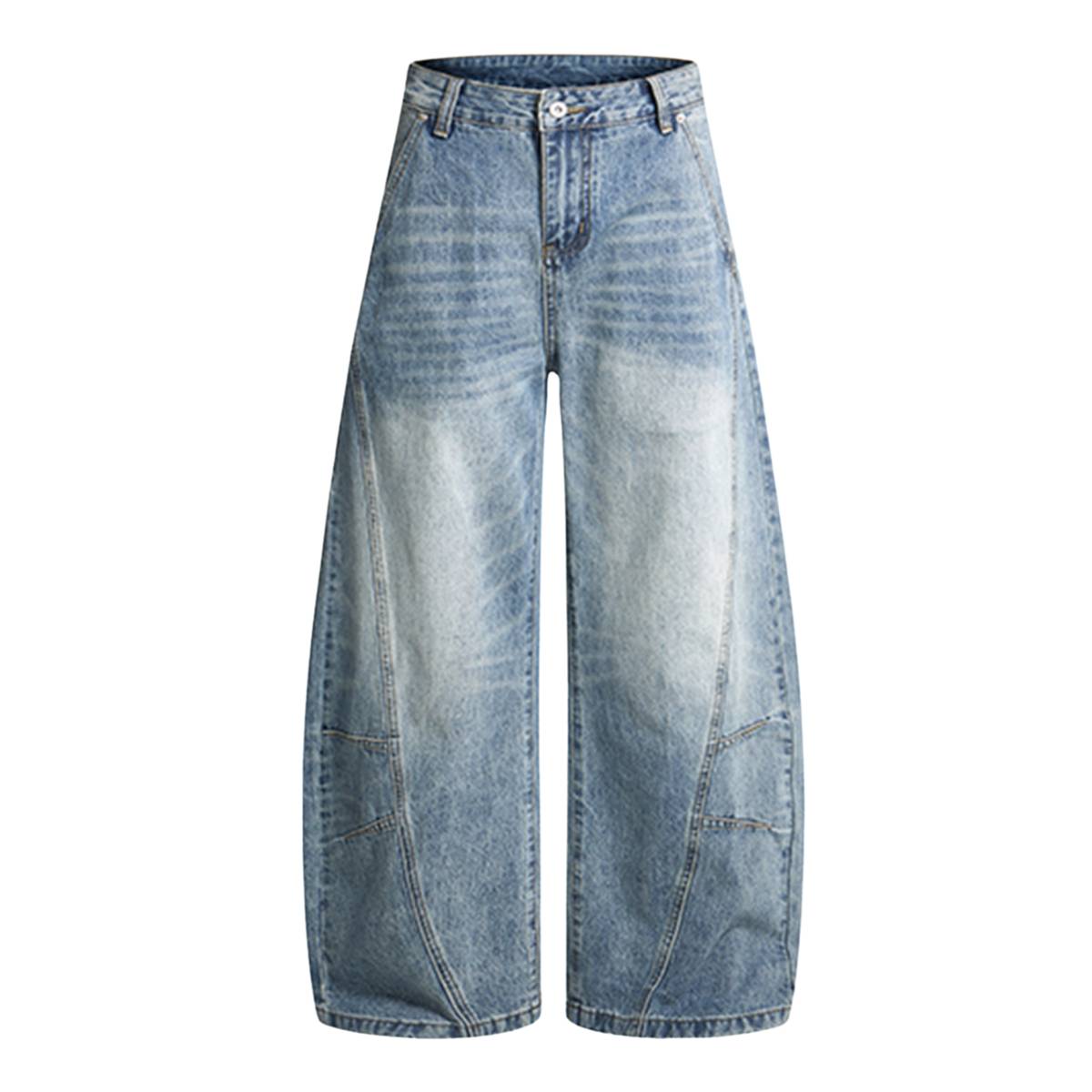 Vintage Washed High Waist Distressed Relaxed Straight Leg Denim Jeans