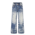 Ripped Lightning Pattern Micro Flare Vintage Denim Jeans