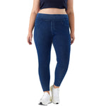 Plus Size Women High Waist Butt Lifting Dual Pockets Denim Yoga Pants
