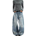 Vintage Slub Wash Curved Leg Denim Jeans