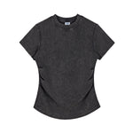 Camiseta de algodón lavado, corte entallado y cintura plisada, 8.4 oz