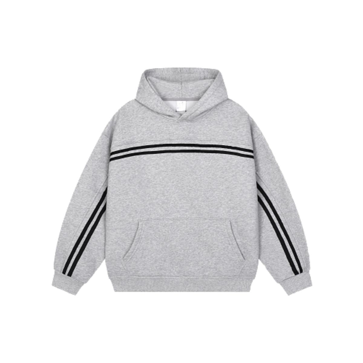 Snow Wash Broken-Seam Color Contrast Webbing Fleece Hoodie