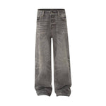 Vintage Washed Distressed Wide Leg Straight Denim Pants