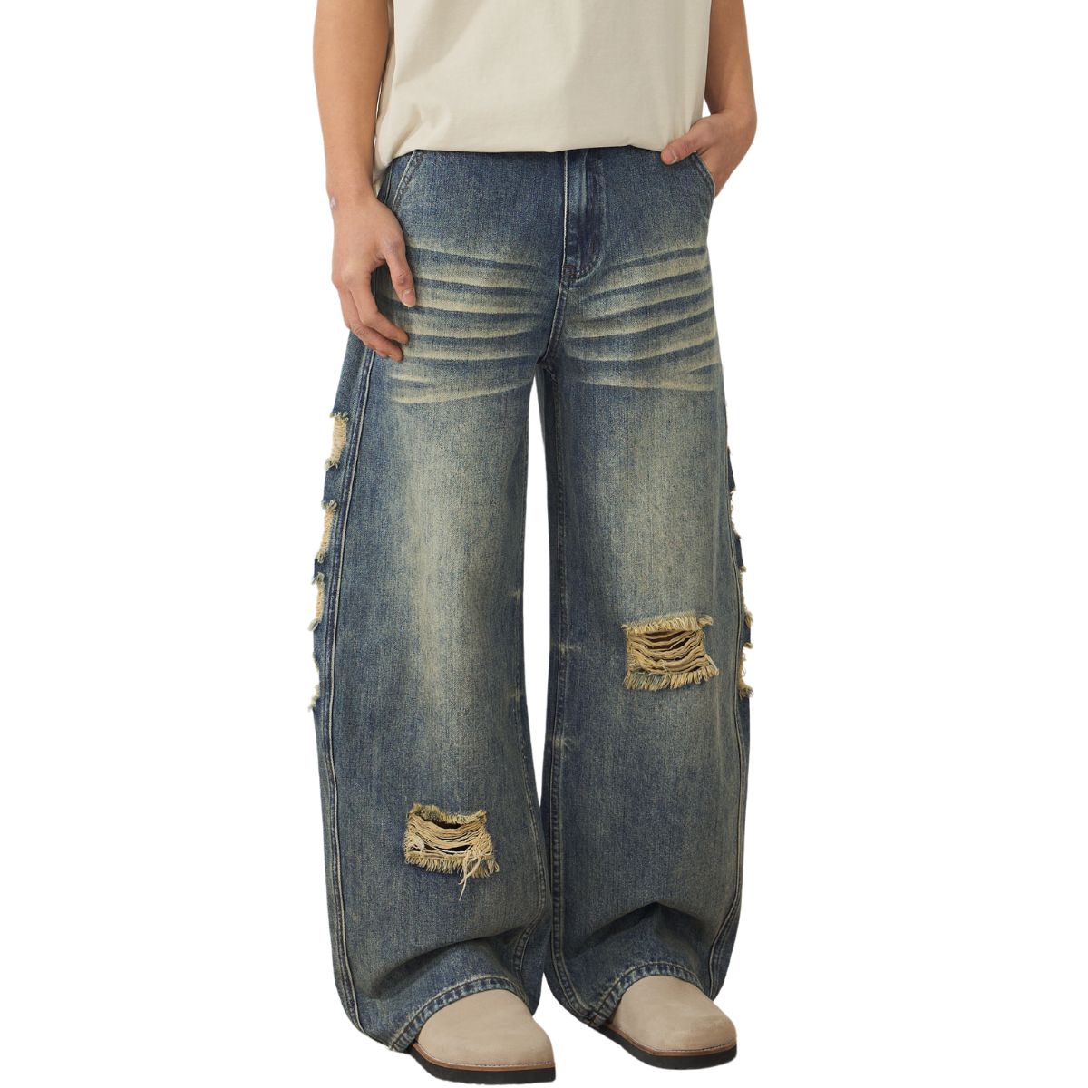 Smoke Rise Vintage Ripped Barrel-Leg Jeans