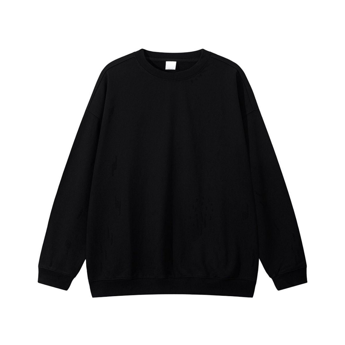 Heavyweight Solid Distressed Crew Neck Sweatshirt