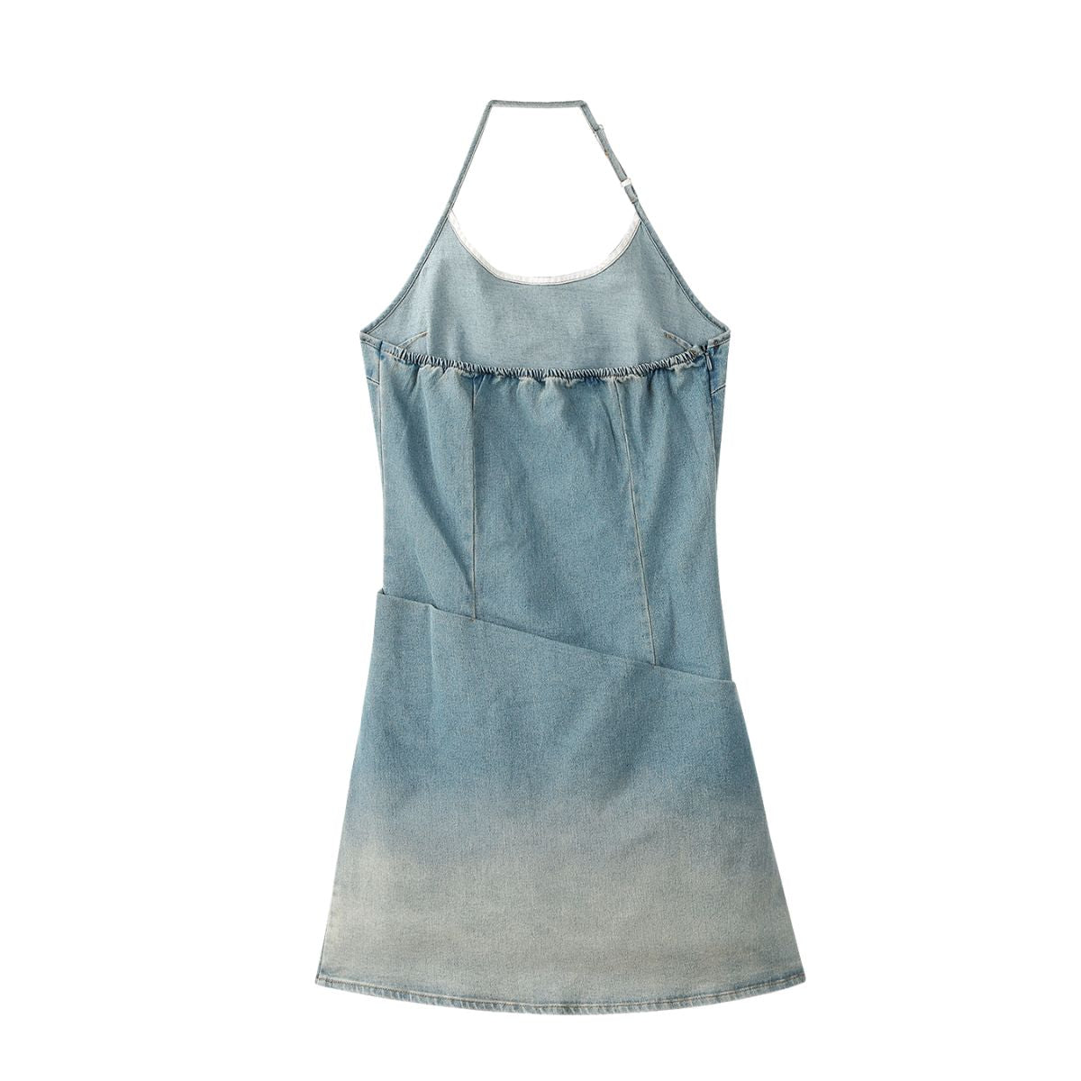 Ruched Denim Halter Mini Dress