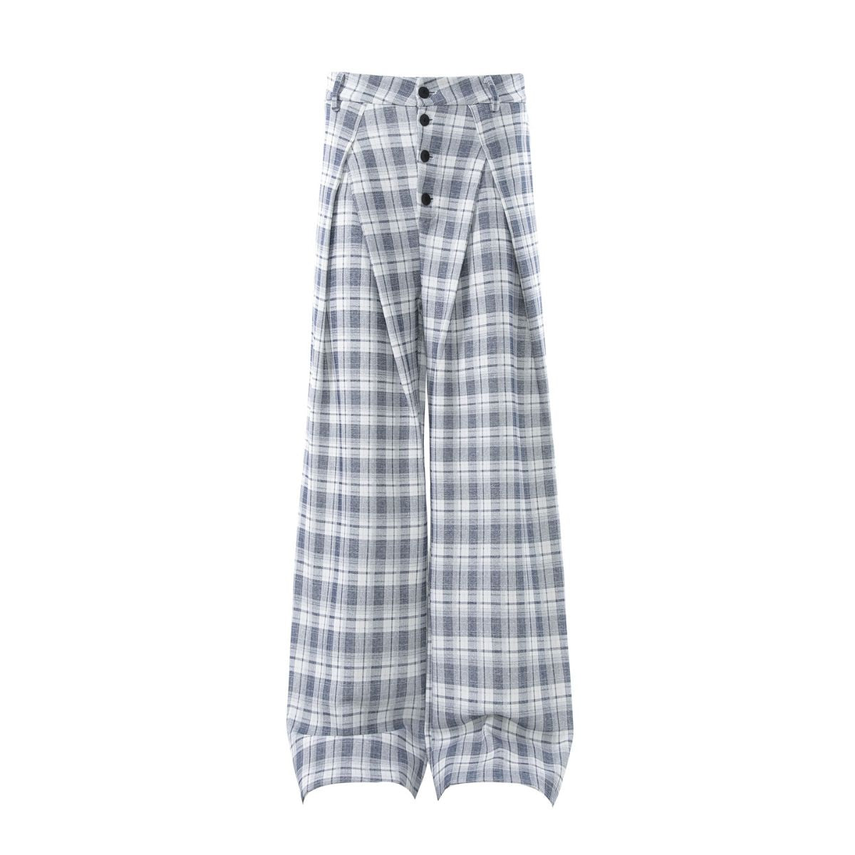 Vintage Plaid Pleated Wide Leg Trousers