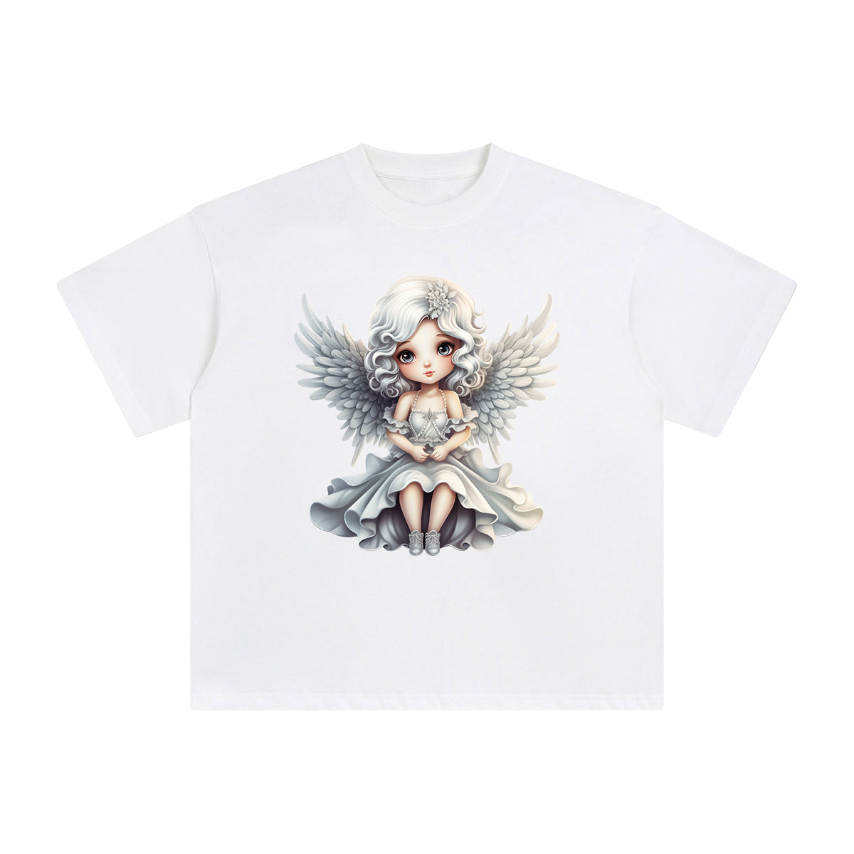 Silver Christmas Angel Graphic Tee-INNBLAC Fashion Apparel