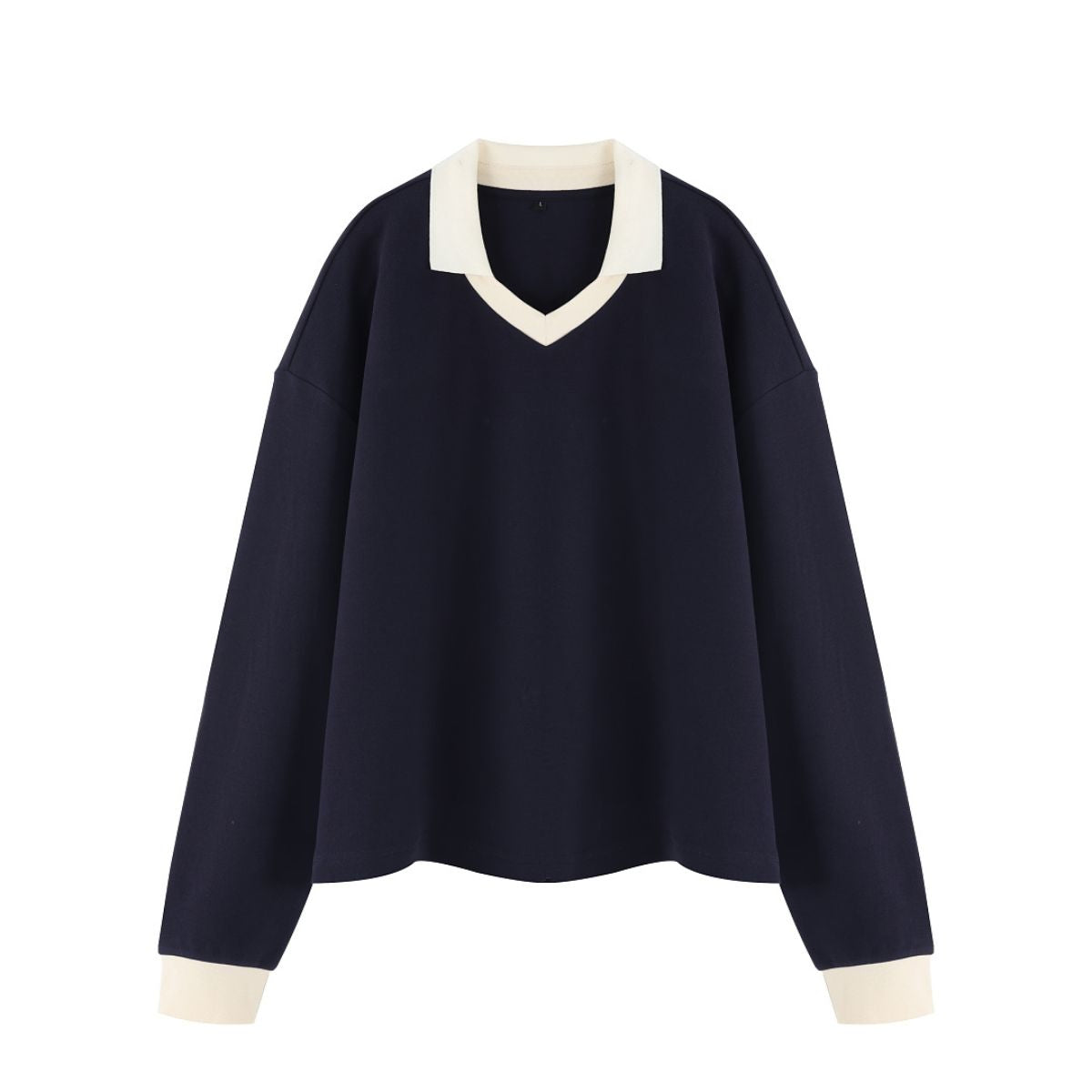 Women's Heavyweight Washed Color Block Collared Long Sleeve Sweatshirt