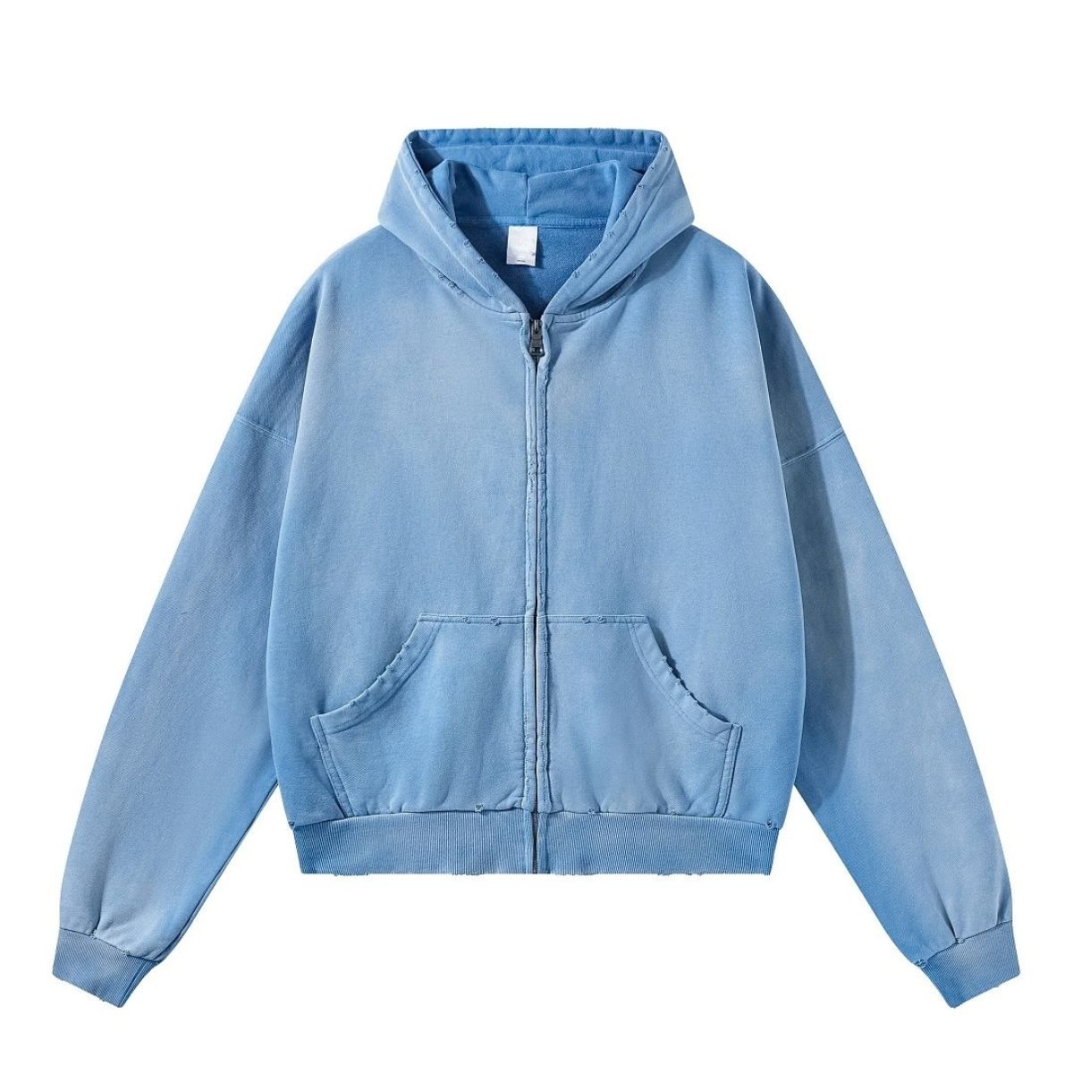 Monkey Wash Ripped Distressed Cotton Pullover Hoodie