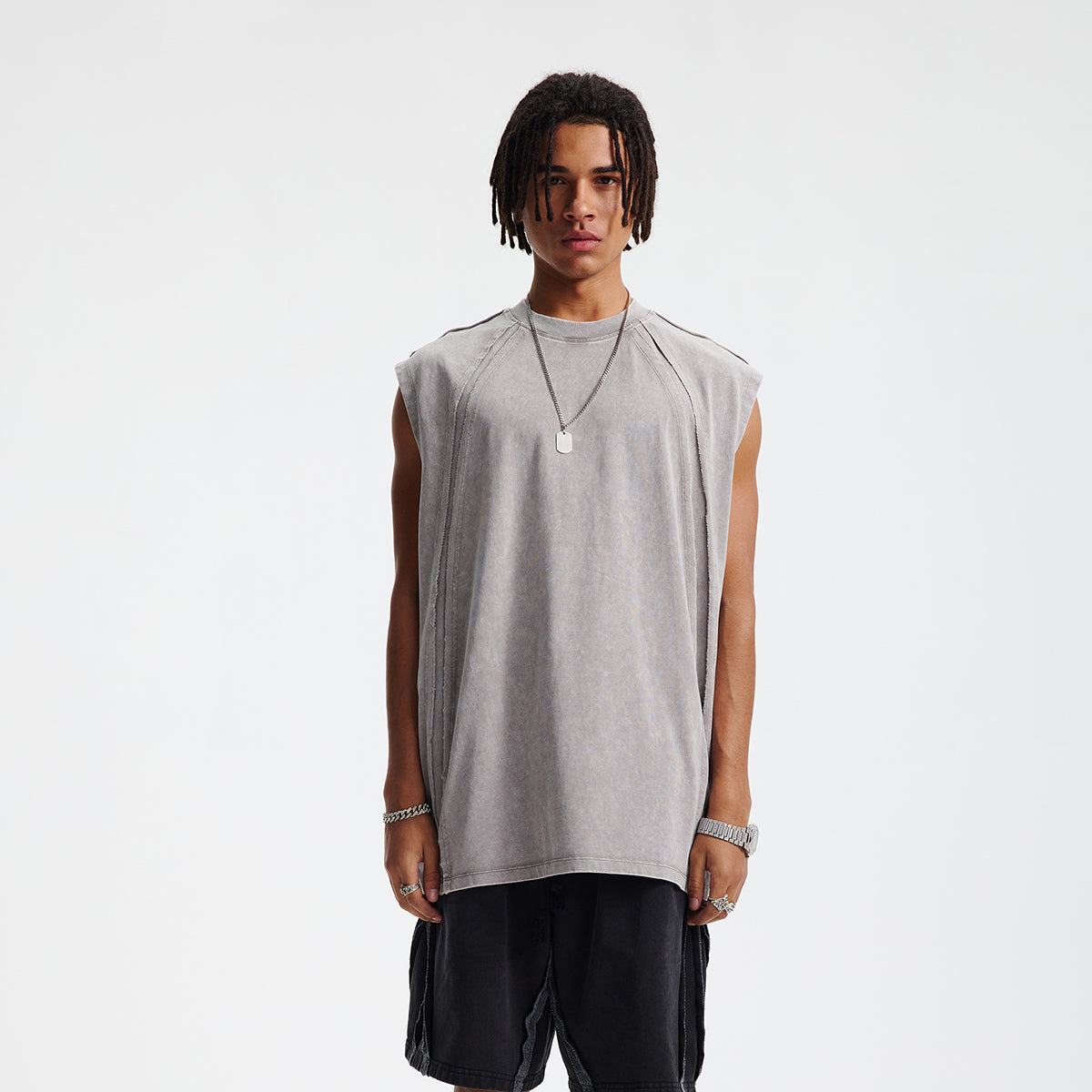 Raw Edge Patchwork Muscle Tank 8.25oz