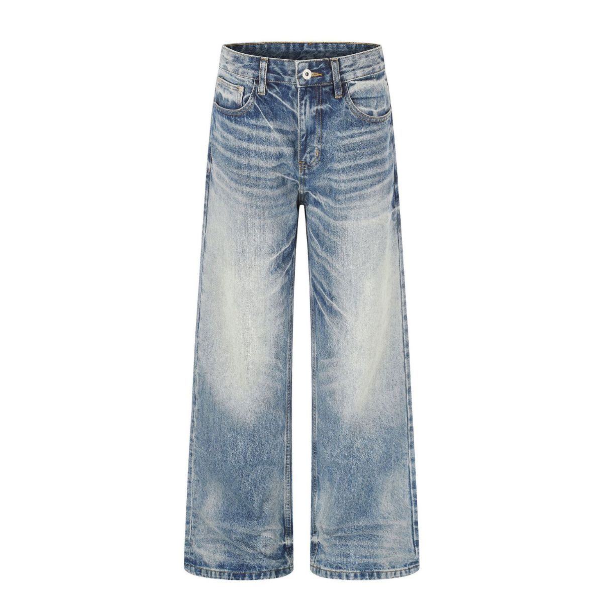 Washed Blue Lightning Design Relaxed Vintage Denim Jeans