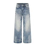 Washed Blue Lightning Design Relaxed Vintage Denim Jeans