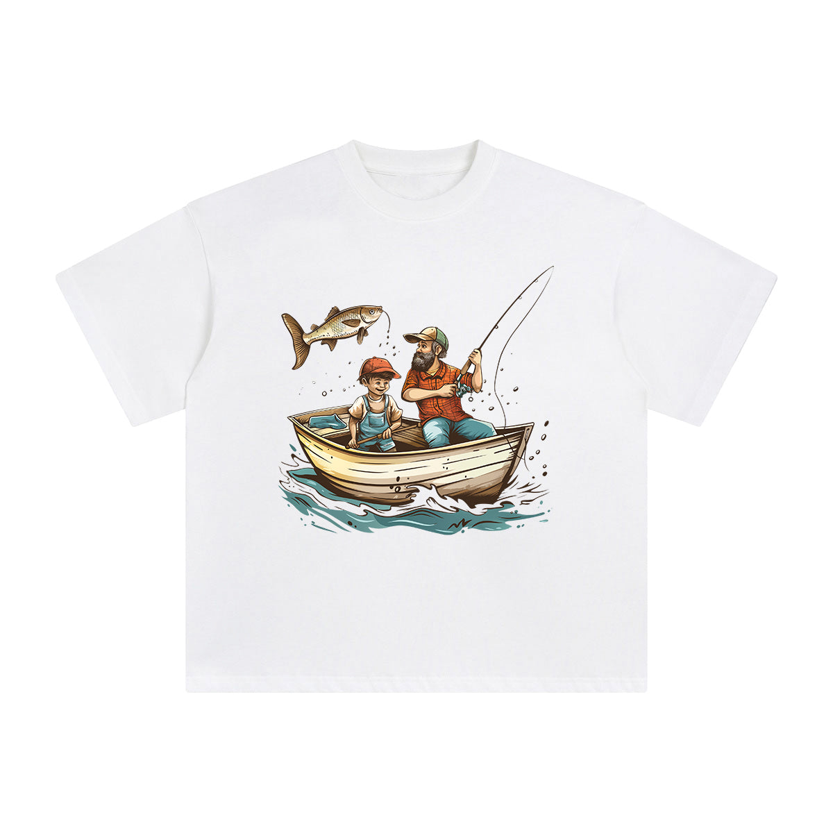 Dad Fishing With Son Graphic Tee-INNBLAC Fashion Apparel