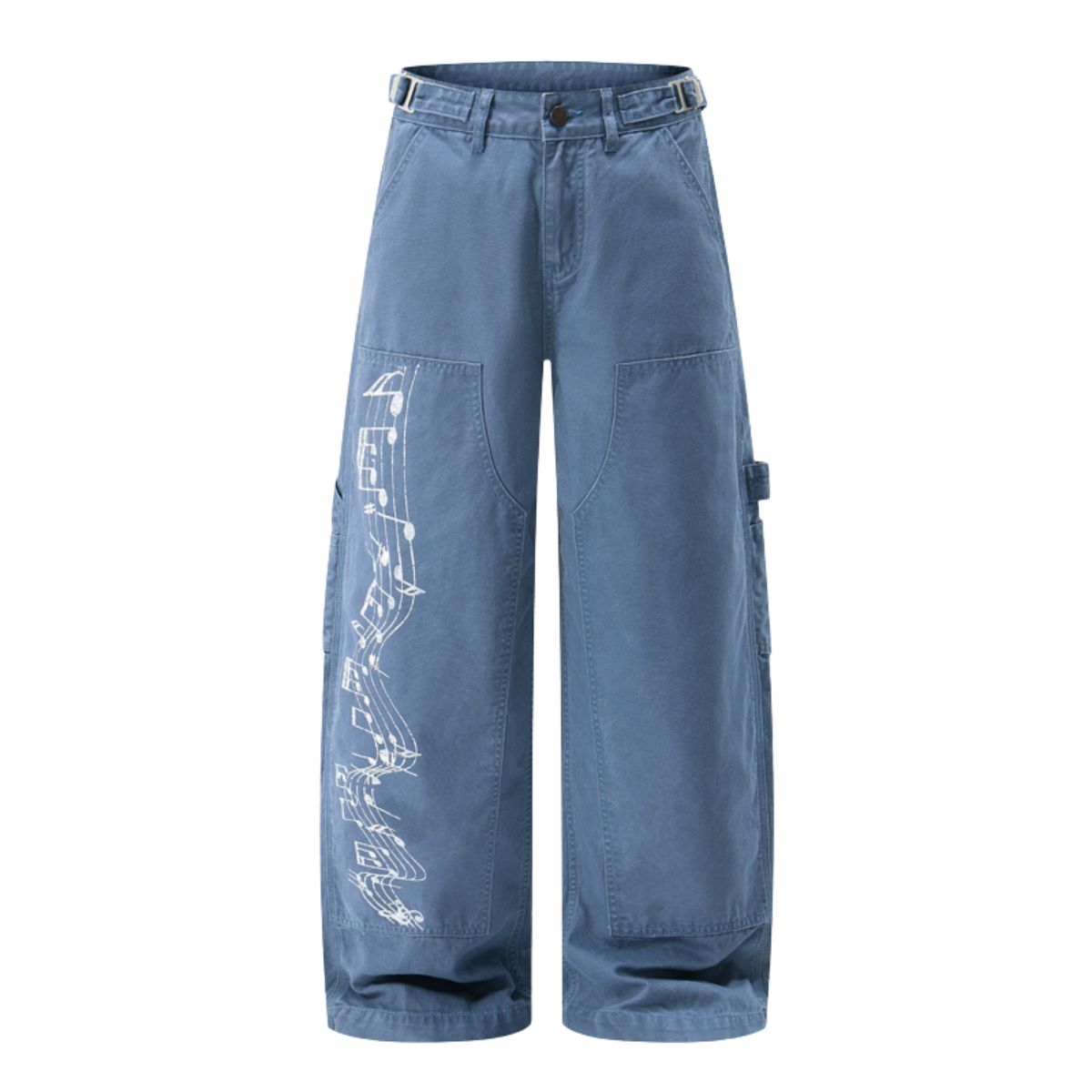 Printed Adjustable Waist Cargo Wide‑Leg Pants
