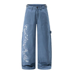Printed Adjustable Waist Cargo Wide‑Leg Pants