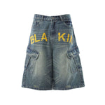 Printed Multi Pocket Denim Cargo Shorts