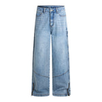 Zipped Panelled Streetwear Baggy Straight-Leg Jeans
