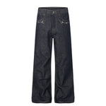 Raw Denim Wide Leg Metal Hardware Jeans