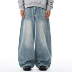 Relaxed Fit Wide Leg Denim Jeans Vintage Washed