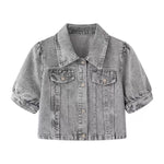 Short-Sleeve Boxy Cropped Denim Jacket