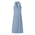 Light Blue Button-Front Denim Maxi Dress