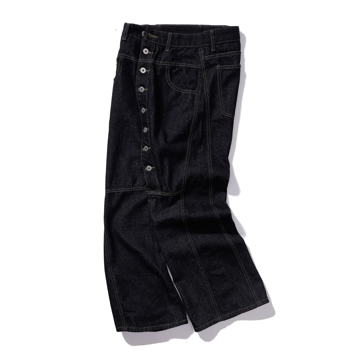 Curved Button Fly Wide-Leg Jeans