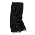 Curved Button Fly Wide-Leg Jeans