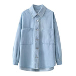 Women's Loose Street Style Mid-length Double Pocket Denim Shirt
