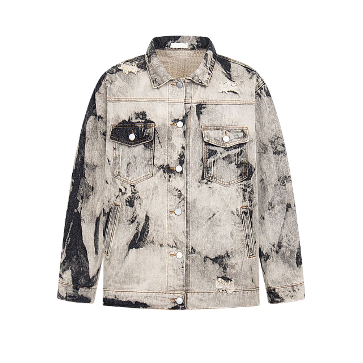 Men's Spring Autumn Tie-Dye Loose Casual Lapel Denim Jacket