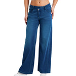 Women High Waist Wide Leg Whisker Spray Wash High Stretch Denim Pants