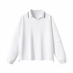 V‑Neck Color‑Contrast Hem Adjustable Drawstring Elastic Polo Sweatshirt