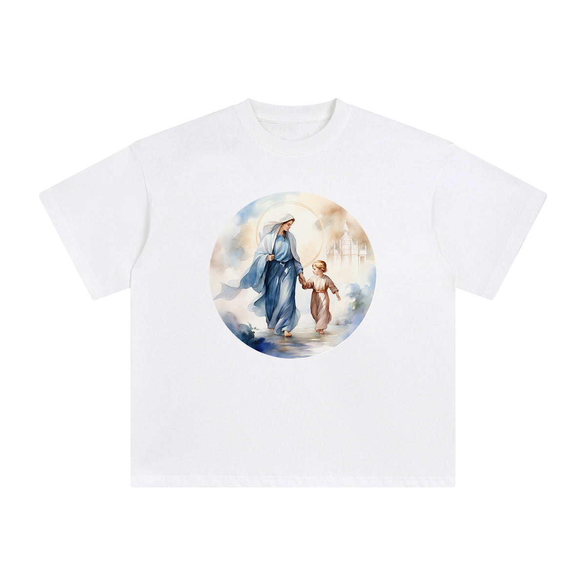 Mother Mary & Jesus Walking Graphic Tee-INNBLAC Fashion Apparel