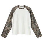 Unisex Leopard Print Raglan Stack Sleeve Crop T-Shirt
