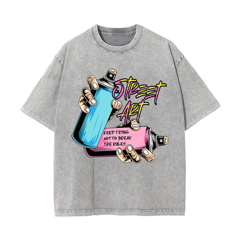 Street Art Stone Wash Graphic Tee-INNBLAC Fashion Apparel