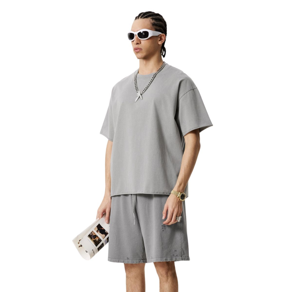 Distressed Raw Edge Washed T Shirt 8oz