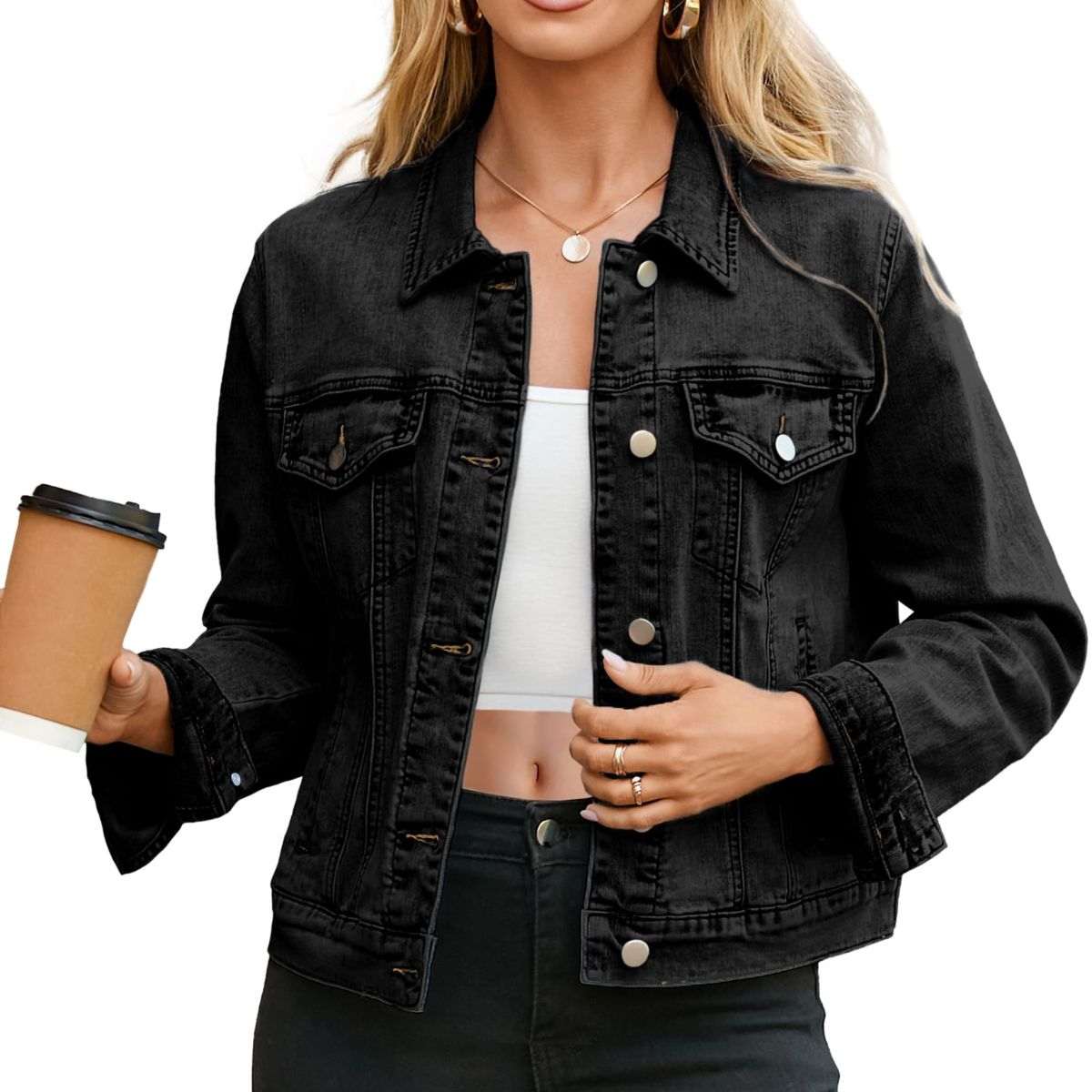 Women's Slim Fit Button Front Western Denim Jacket